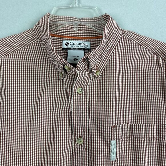Columbia Shirt Men’s Large Long Sleeve Button Down Checked Maroon - Picture 3 of 7